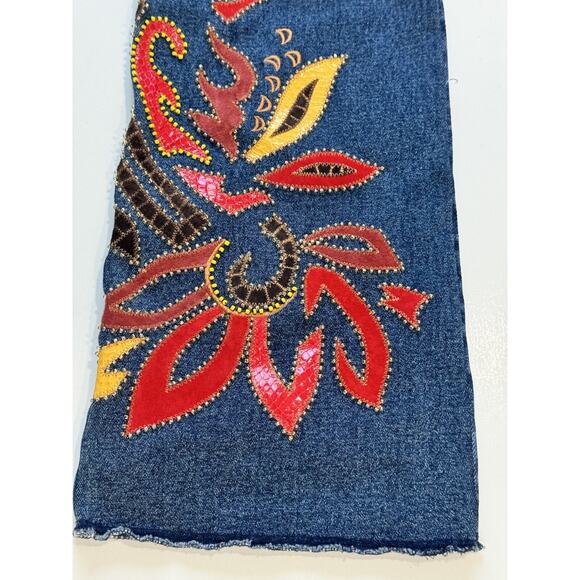 Vintage Mandalay Designs Embroidered Beaded 90s Flare Denim Jeans In Blue Size 6 - Picture 5 of 6